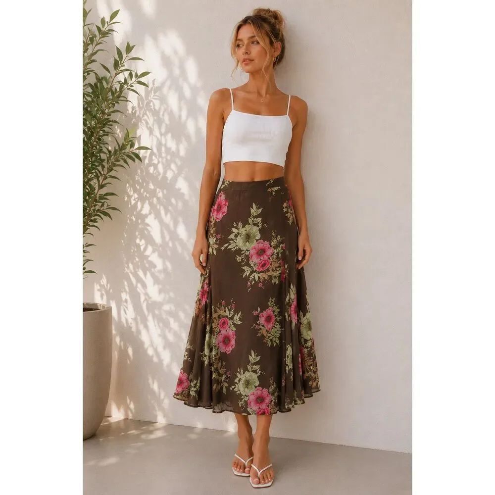JM Collection By Jennifer Moore Floral Midi Skirt Rayon Lined Size 14 Lined